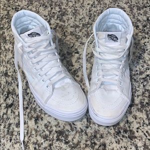 WOMENS all white high top vans. Size 8. **USED**